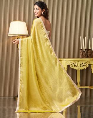 Gold chiffon fancy party saree 2