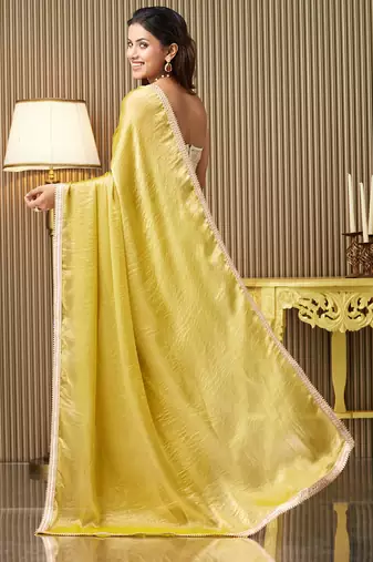 Gold chiffon fancy party saree