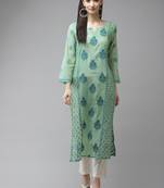 Hand embroidered sea green chanderi lucknow chikankari kurta