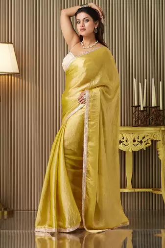 Gold chiffon fancy party saree
