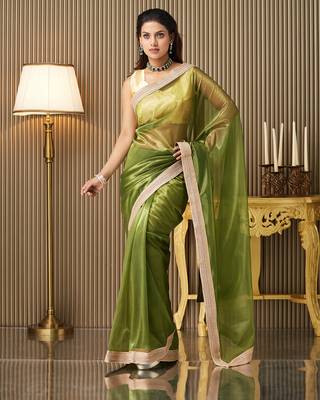 Green net fancy party saree 1