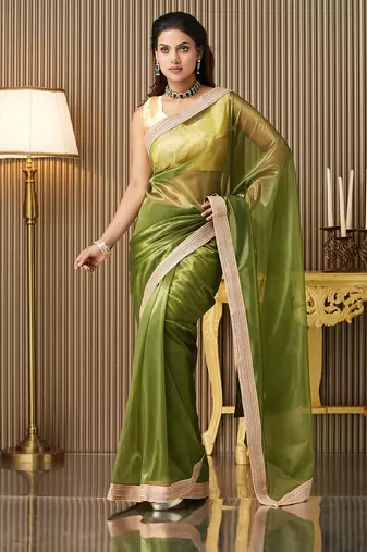 Green color net fabric fancy designer  bollywood party saree
