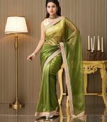 Green color net fabric fancy bollywood party saree