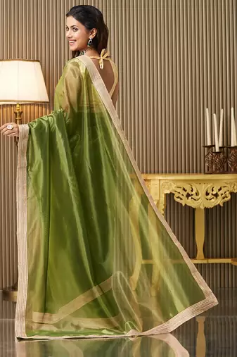 Green net fancy party saree