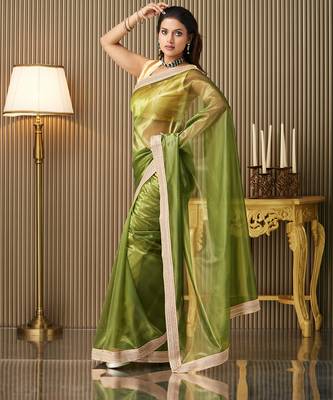 Green net fancy party saree 4