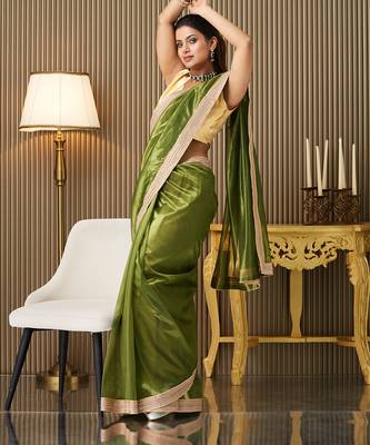 Green net fancy party saree 5