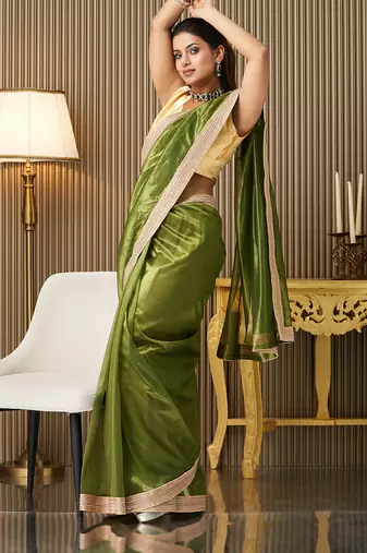 Green net fancy party saree