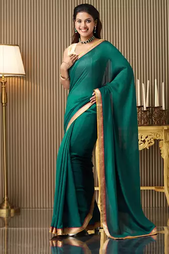 Rama color silk fabric fancy designer  bollywood party saree