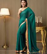 Rama color silk fabric fancy bollywood party saree