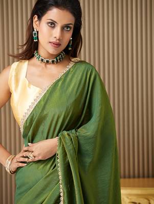 Mahendi silk blend fancy party saree 3