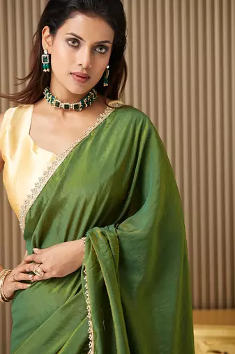 Mahendi silk blend fancy party saree