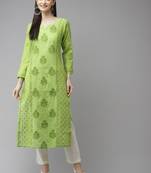 Hand embroidered green chanderi lucknowi chikankari straight kurta