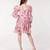 Pink flower print organza western dress