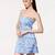 Blue flower pint poly satin western dress