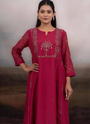 Rani pink desert palm dress with dupatta 1