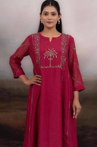Rani pink desert palm dress with dupatta
