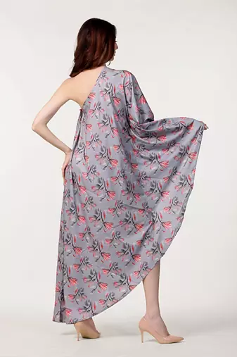 Grey poly crepe western dress