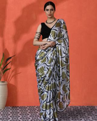 Off white digital printed chinon saree  1
