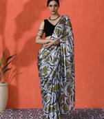 Off white digital printed chinon saree 