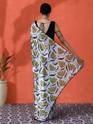 Off white digital printed chinon saree  2