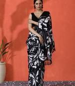 Black color chinon fabric saree with beautiful digital print for ceremonial wear