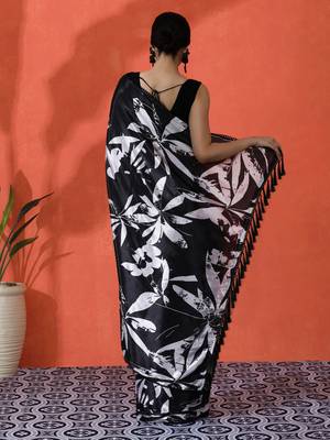 Black chinon saree with digital print ceremonial wear 2
