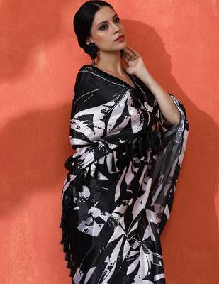 Black chinon saree with digital print ceremonial wear 3