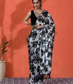 Black color chinon fabric saree with beautiful digital print for ceremonial wear