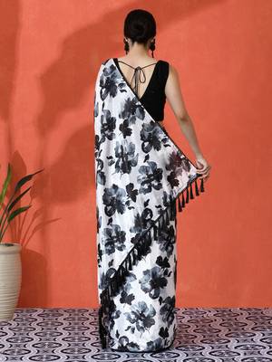 Black chinon saree with digital print ceremonial wear 2