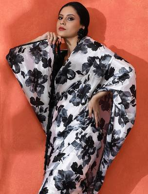 Black chinon saree with digital print ceremonial wear 3