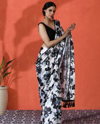 Black chinon saree with digital print ceremonial wear 5