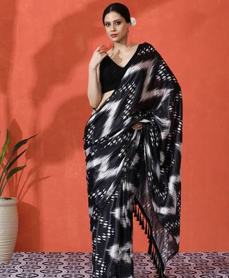 Black chinon saree with digital print ceremonial wear 1