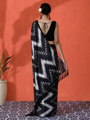 Black chinon saree with digital print ceremonial wear 2