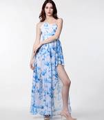 Sky blue poly georgette western dress