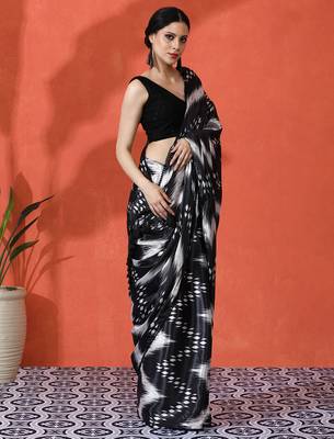 Black chinon saree with digital print ceremonial wear 5