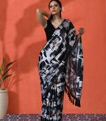 Black color chinon fabric saree with beautiful digital print for ceremonial wear