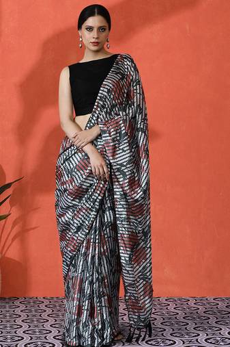 Multy color chinon fabric saree with beautiful digital print for ceremonial wear