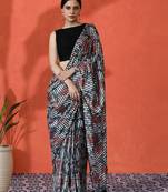 Multy color chinon fabric saree with beautiful digital print for ceremonial wear