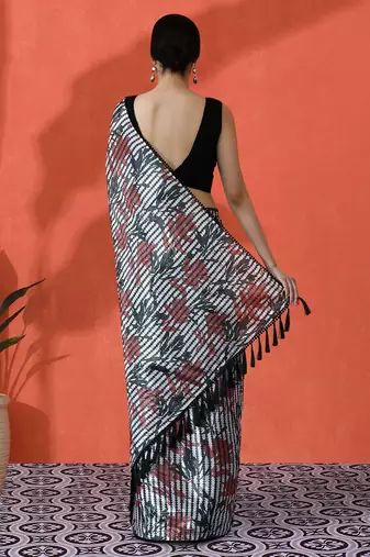 Multy chinon saree with digital print ceremonial wear