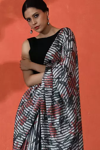 Multy chinon saree with digital print ceremonial wear