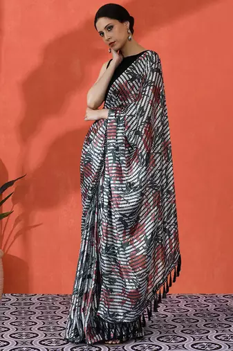 Multy chinon saree with digital print ceremonial wear