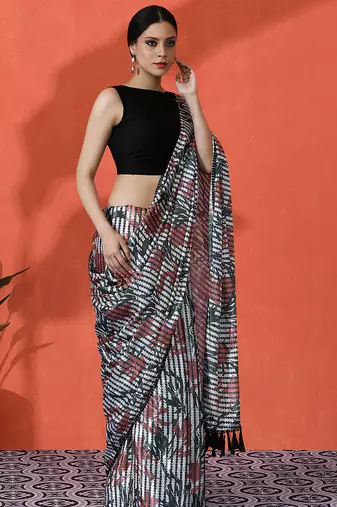 Multy chinon saree with digital print ceremonial wear