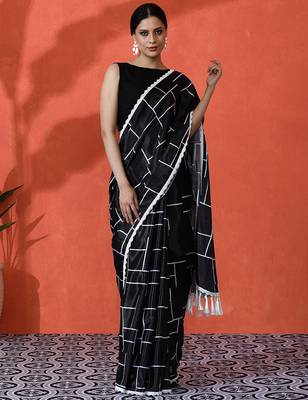 Black chinon saree with digital print ceremonial wear 1