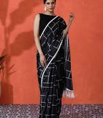 Black color chinon fabric saree with beautiful digital print for ceremonial wear