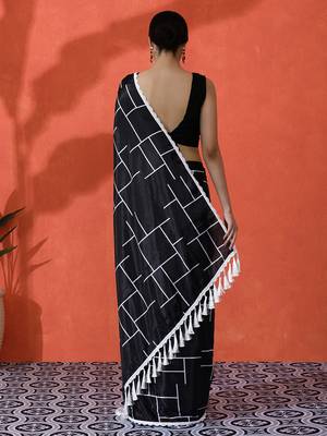 Black chinon saree with digital print ceremonial wear 2