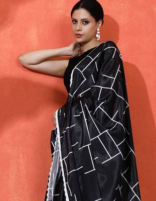 Black chinon saree with digital print ceremonial wear 3