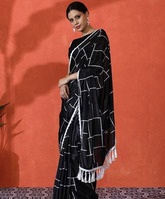 Black chinon saree with digital print ceremonial wear 4