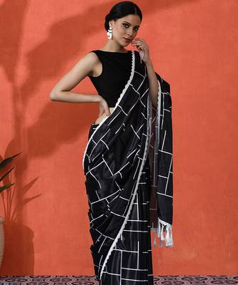 Black chinon saree with digital print ceremonial wear 5