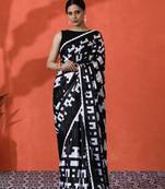 Black color chinon fabric saree with beautiful digital print for ceremonial wear