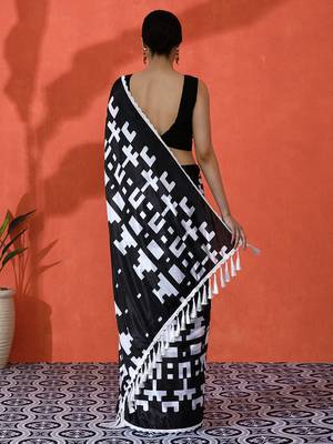 Black chinon saree with digital print ceremonial wear 2